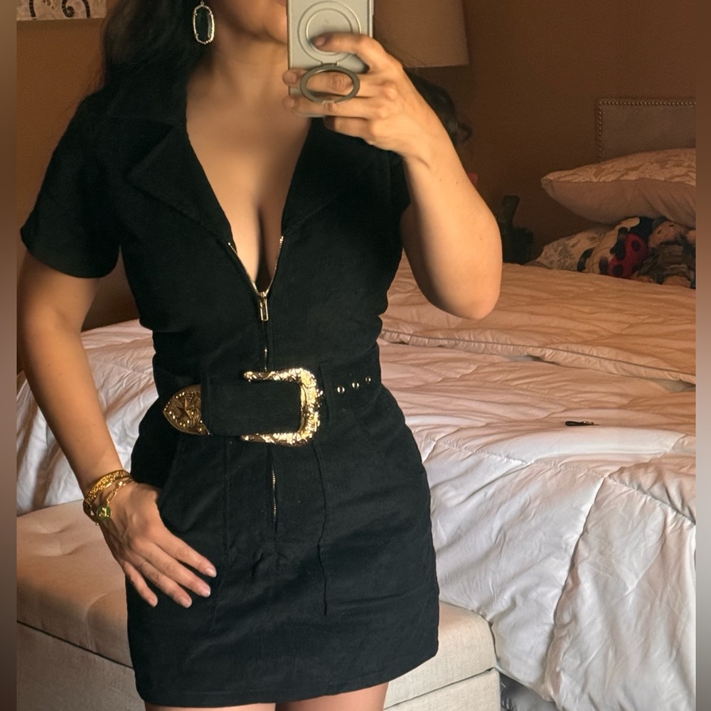 Corduroy short zipper dress